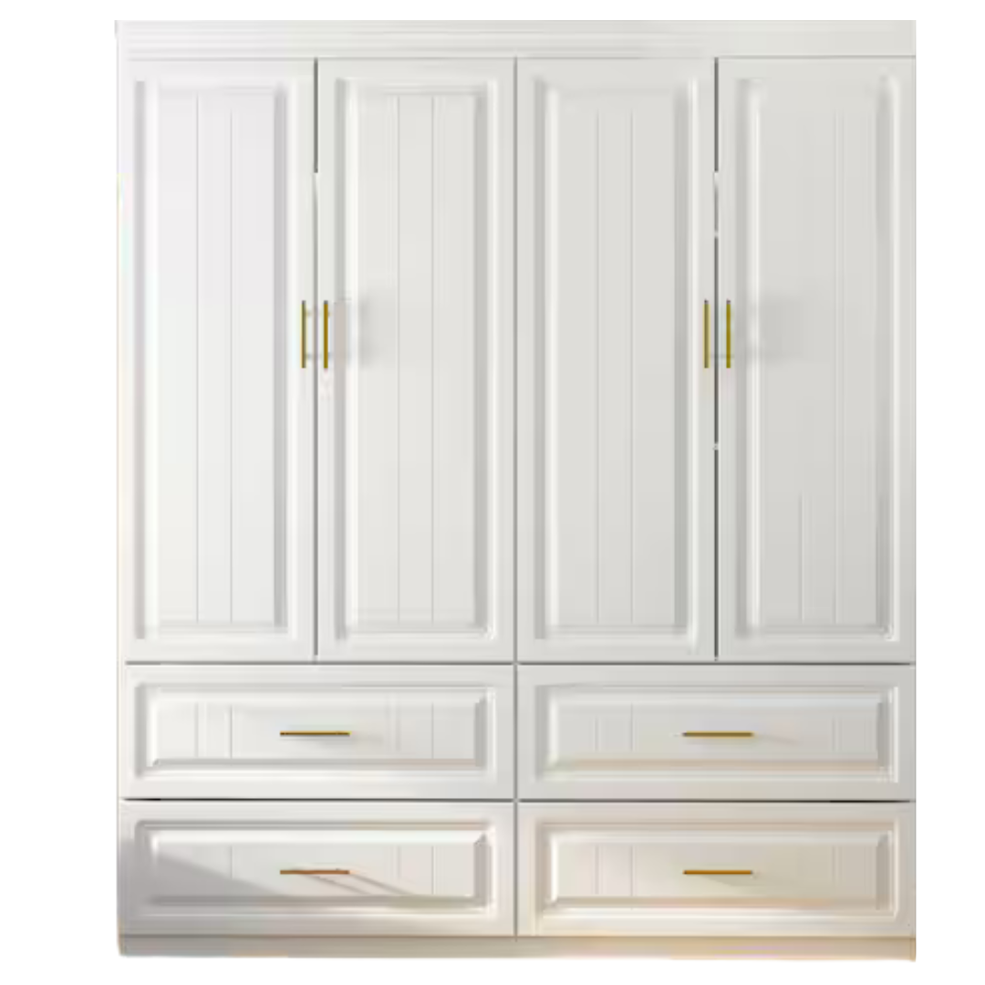 White Wood 63" W 4-Door Big Wardrobe Armoires