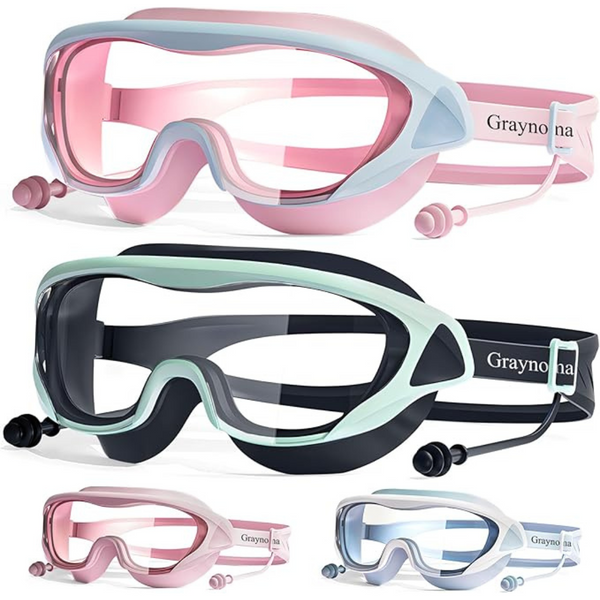 2-Pack Graynoma Swim Goggles with Ear Plugs