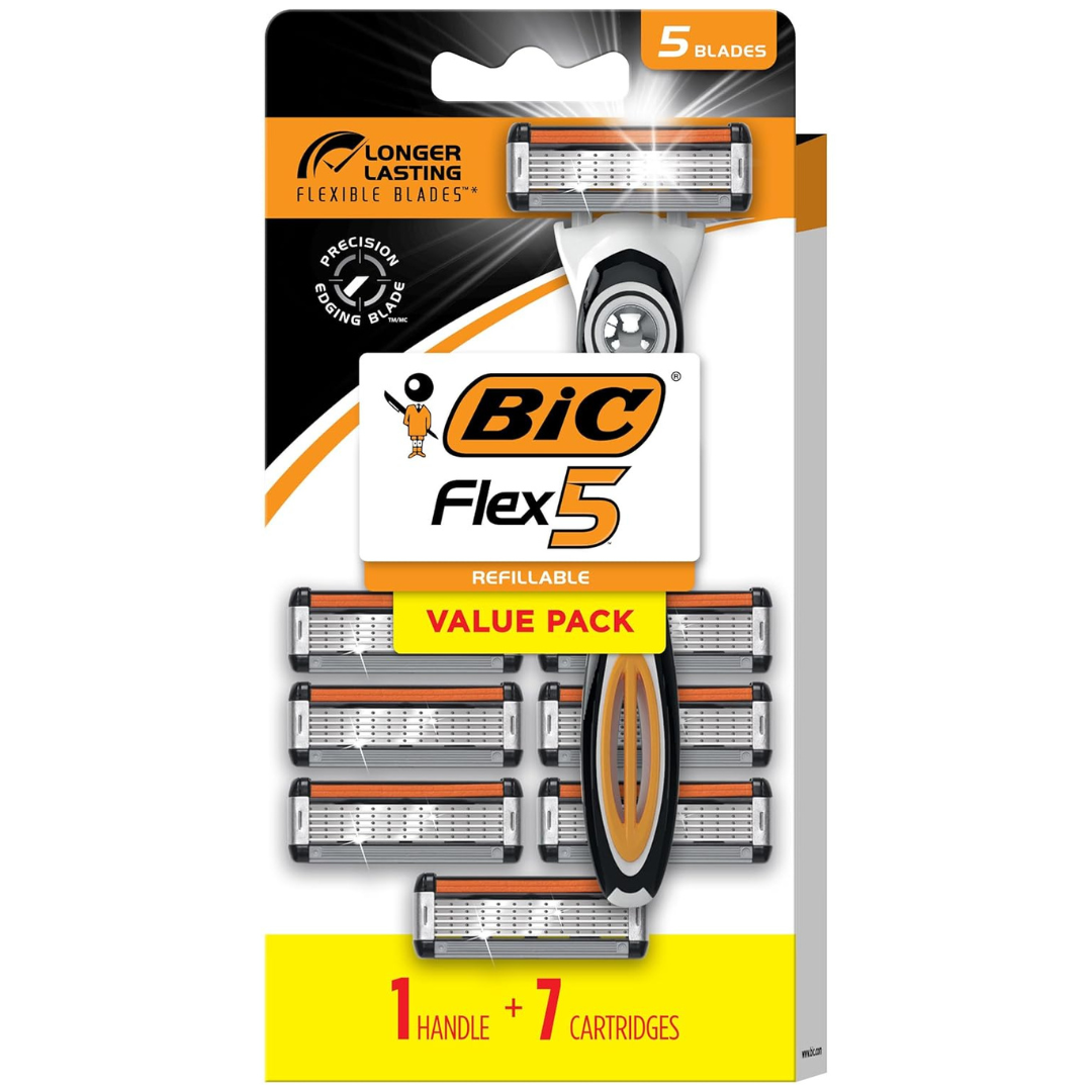 BIC Hybrid Flex 5 Blade Disposable Razor (1 Handle & 7 Cartridges)