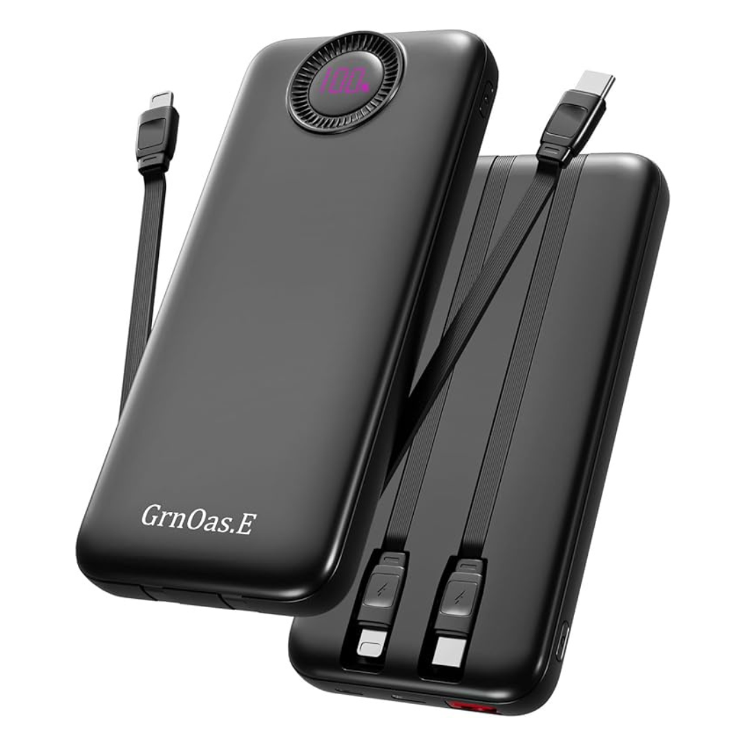 GrnOas.E 10000mAh 22.5W Portable Power Bank W/ Built In Cables