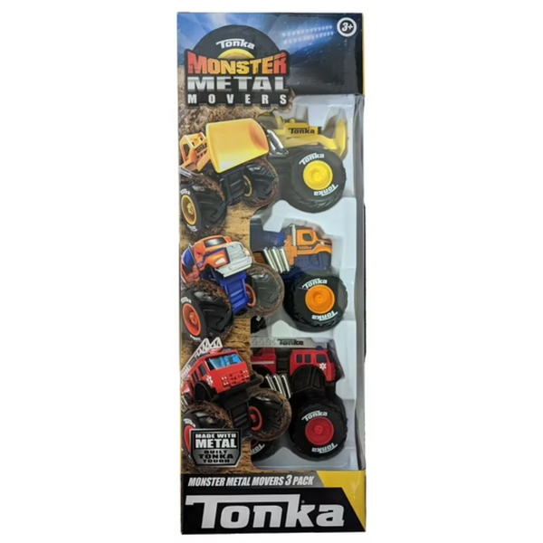 3-Pack Tonka Monster Metal Movers Front Loader Fire Truck & Cement Mixer