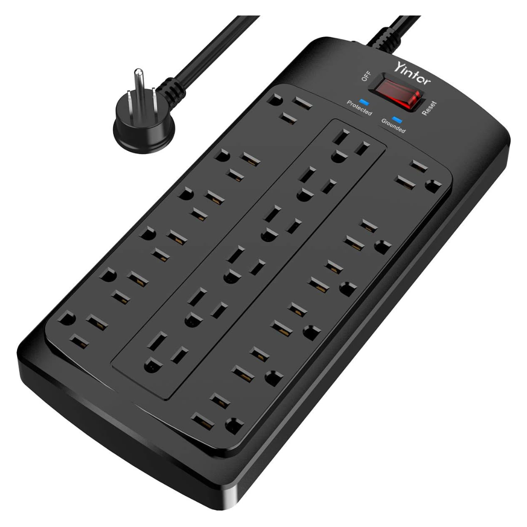 6 Ft 2100 Joules Flat Plug Surge Protector Power Strip With 18 AC Outlets