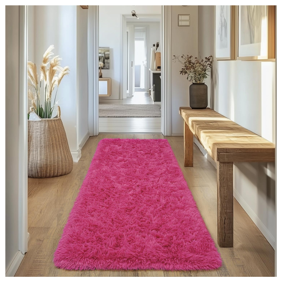 2ft x 6ft Ultra Soft Fluffy Shag Fluffy Hot Pink Rugs