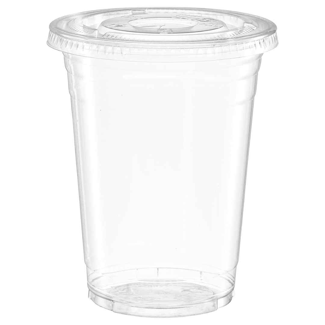 100-Count 16 oz Comfy Package Disposable Plastic Cups With Flat Lids