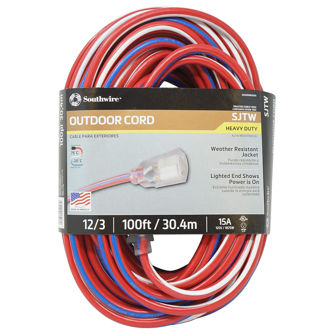 Southwire 12/3 100ft Contractor Grade Lighted End SJTW Extension Cord