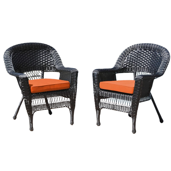 2-Set Jeco Wicker Chair with Orange Cushion