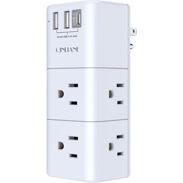 Qinlianf 6 AC Multi Plug Outlet Extender Surge Protector