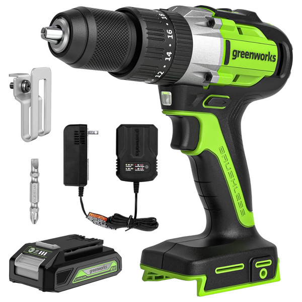 Greenworks DDG402 24V Brushless 1/2" Hammer Drill w/ Battery & Charger