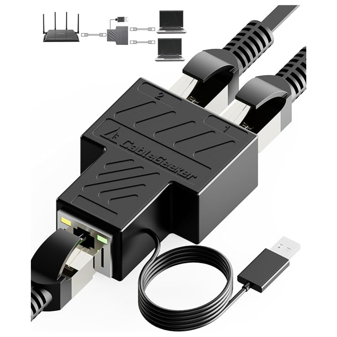 CableGeeker 100Mbps High Speed Ethernet Splitter 1 To 2 W/ USB Cable