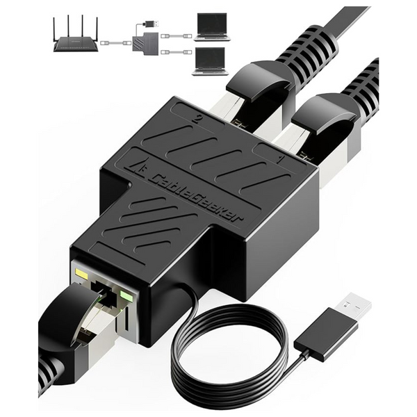 CableGeeker 100Mbps High Speed Ethernet Splitter 1 To 2 W/ USB Cable