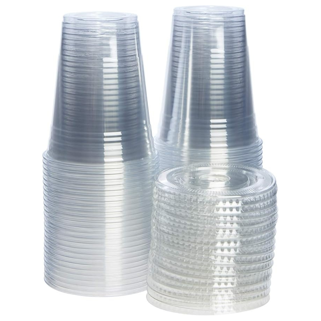 Comfy 100 Pack Of 16 Oz. Clear Plastic Cups With Lids