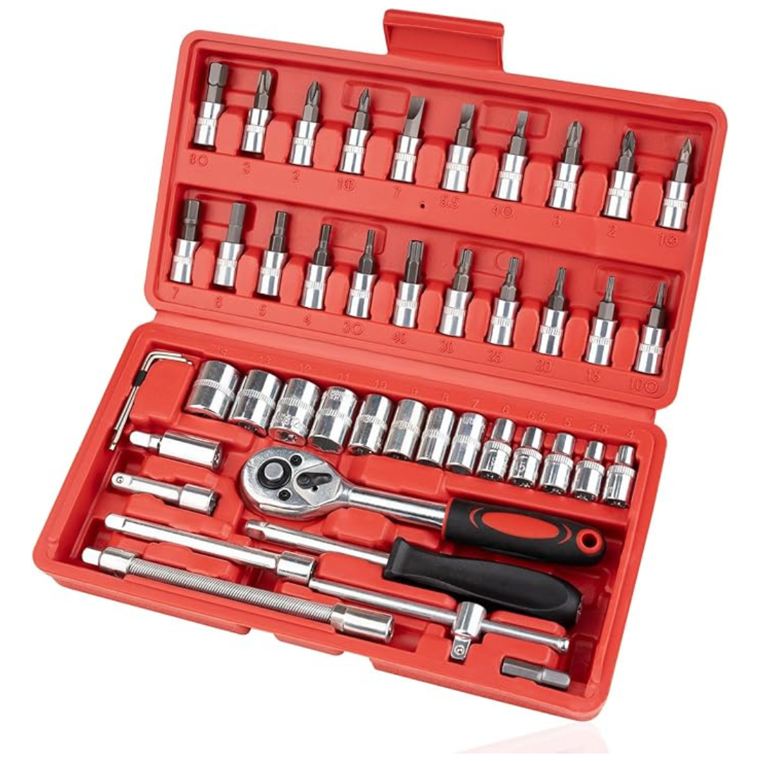 46-Piece 1/4" Small Drive Socket Ratchet Wrench Screwdriver Set