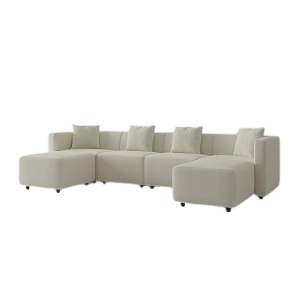 Acanva Convertible Modern Linen-Like Fabric Living Room Furniture Set With Reversible Chaise Lounge