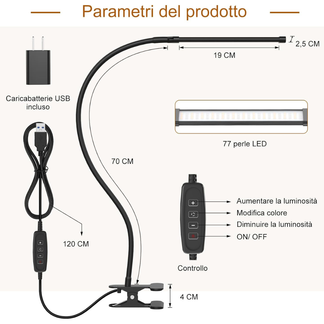 77-LED 3-Color Dimmable Reading Desk Lamp w/ 27.6'' Flexible Gooseneck