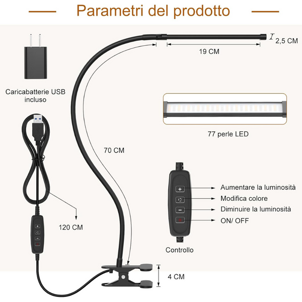 77-LED 3-Color Dimmable Reading Desk Lamp w/ 27.6'' Flexible Gooseneck