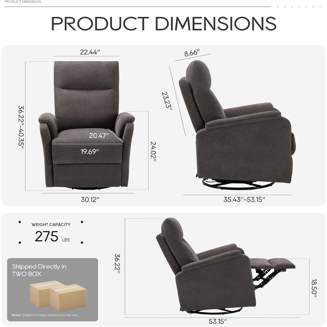 High Backrest Swivel Rocking Recliner Glider Chair w/ Footrest