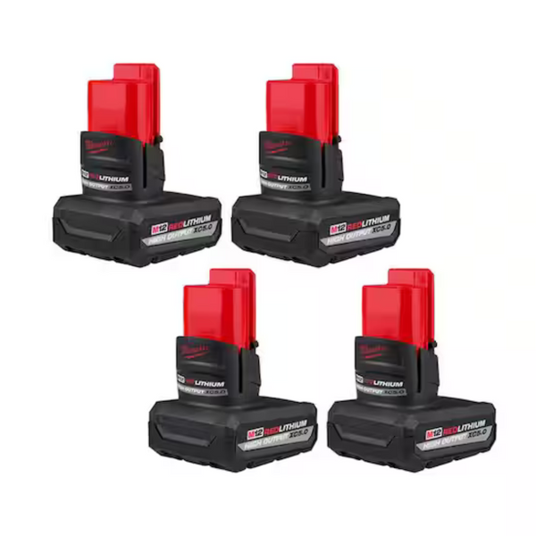 4-Pack Milwaukee M12 12V Lithium-Ion XC High Output 5 Ah Battery