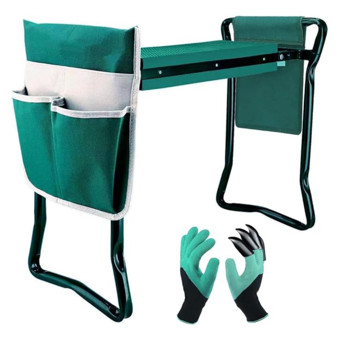 Garden Kneeler & Seat With 2 Tool Bags Pouches & Claw Gloves