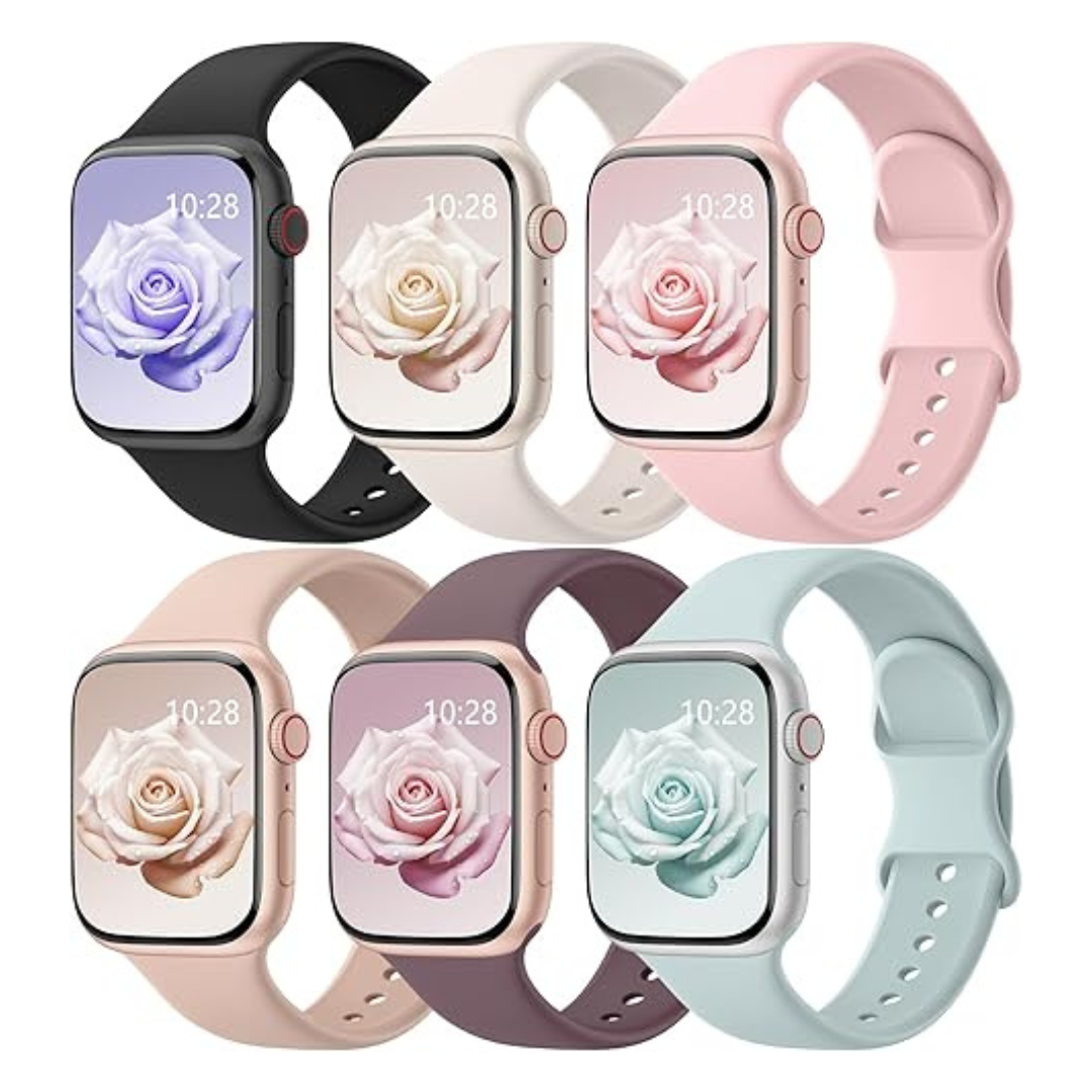 6-Pack Soft Silicone Waterproof Strap Sport Apple Watch Bands