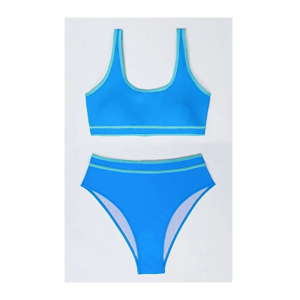 2-Piece Moshu Women's High Waisted Bikini Sets (Blue)