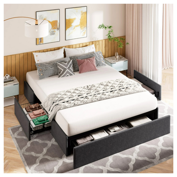 Amolife Queen Size Upholstered Platform Bed Frame