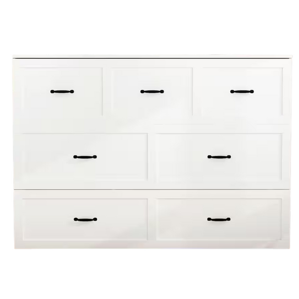 White Wood Frame Queen Size Bed Murphy Bed Chest Cabinet