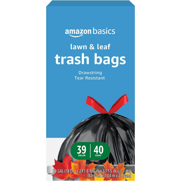 40-Count 39-Gal Amazon Basics Lawn & Leaf Drawstring Trash Bags