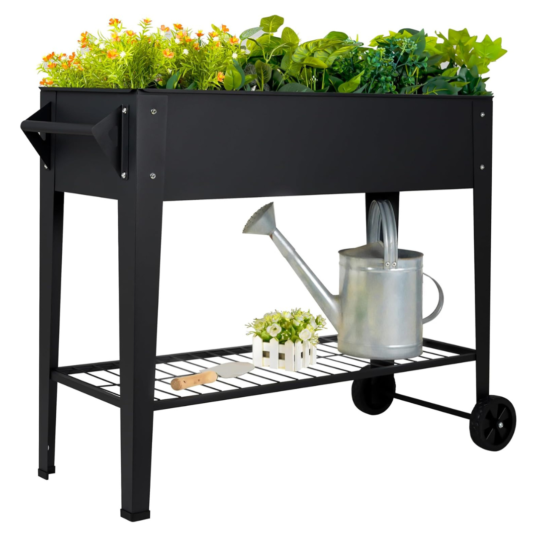 Outdoor Elevate 32" Tall Raised Garden Bed w/ Wheels & Shelf