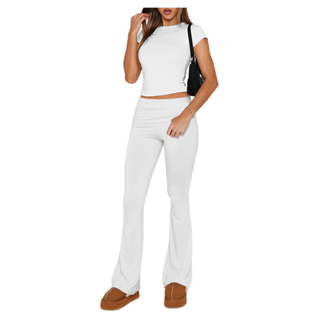 2-Piece Y2k Tops And Fold Over Pants Travel Outfits Set For Women