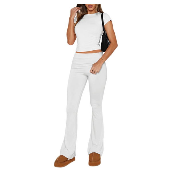 2-Piece Y2k Tops And Fold Over Pants Travel Outfits Set For Women