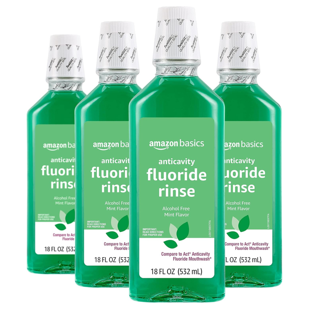 4-Pack Amazon Basics Alcohol Free Mint Flavor Anticavity Fluoride Rinse