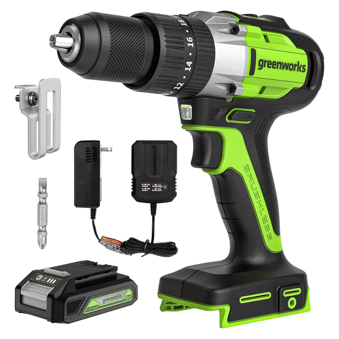 Greenworks DDG402 24V Brushless 1/2" Hammer Drill With Battery & Charger