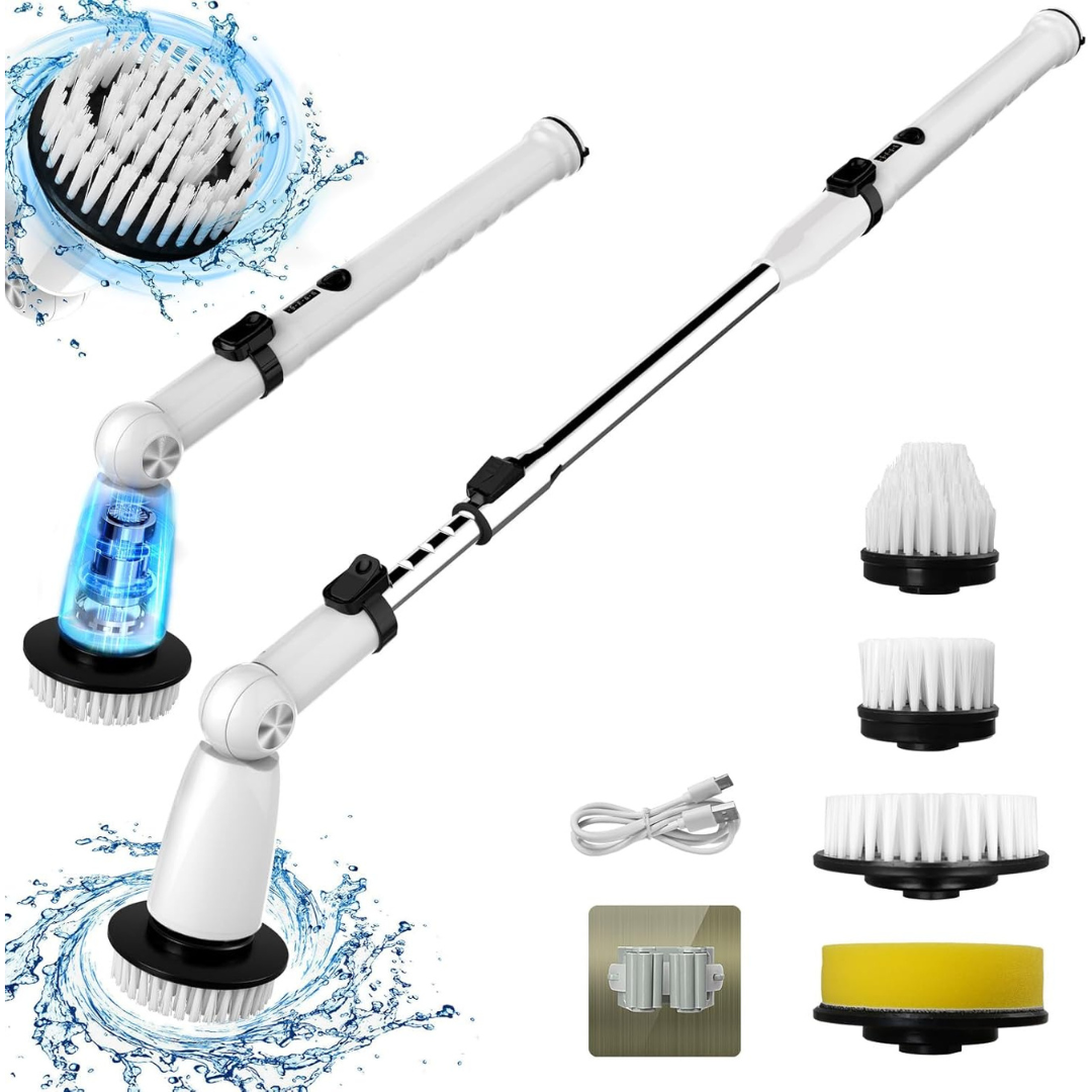 Electric Spin Scrubber Brush with Extendable Handle & 4 Brush Heads