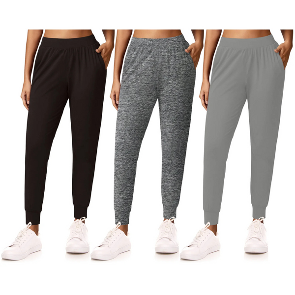 3-Pack Sweet Hearts Women's Elastic Waist Soft Joggers with Pockets