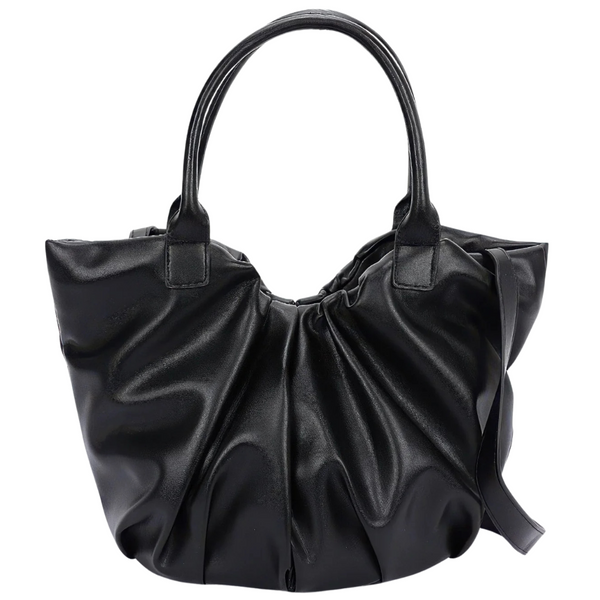 FASHNZFAB Women's Faux Leather Tote Bag (Black)