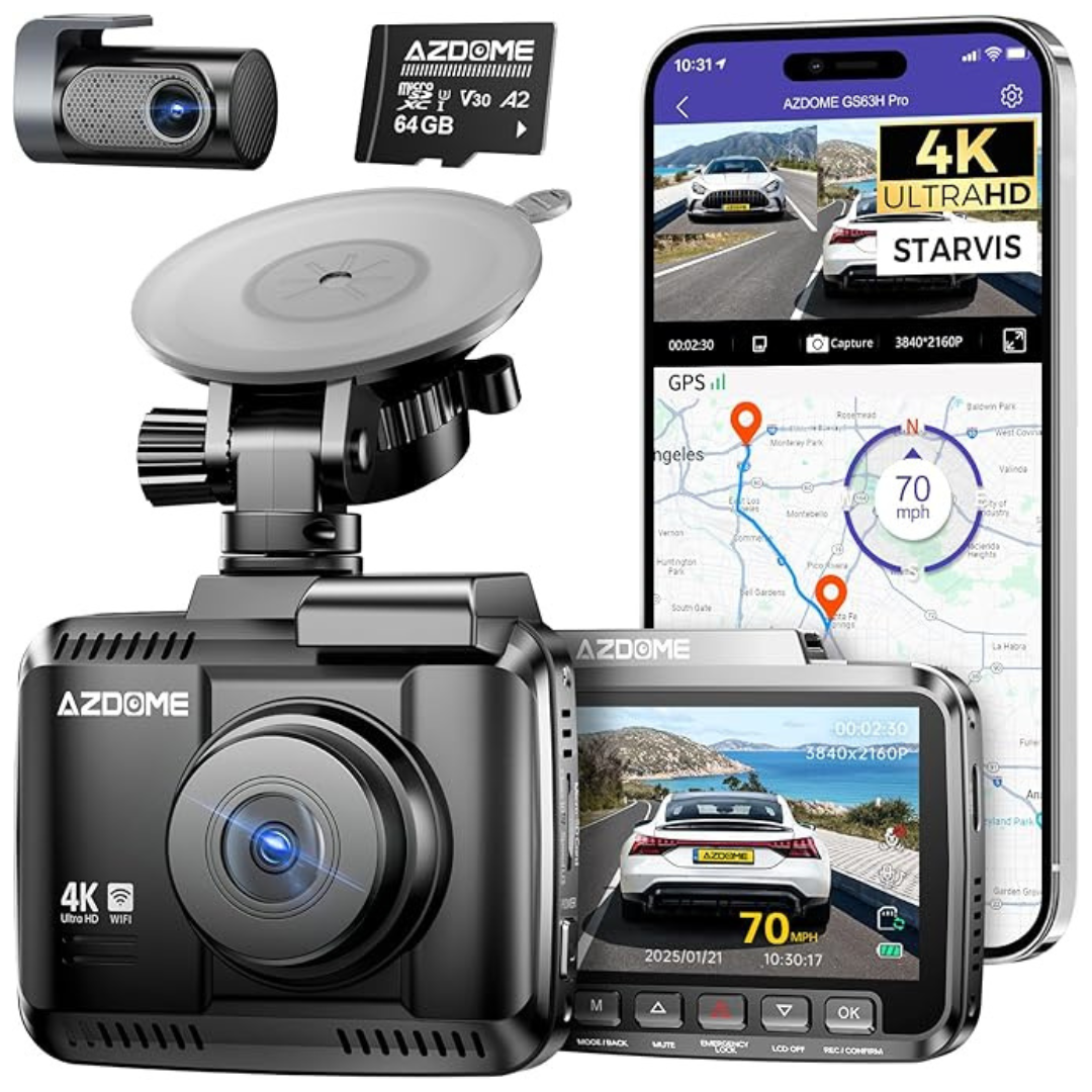 Azdome Front and Rear UHD 2160P WiFi 2.4" IPS Screen Dash Camera