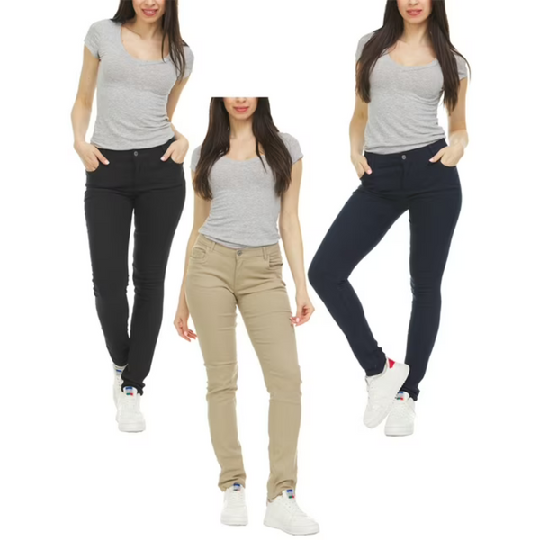 3-Pack Women's Super Stretchy Skinny Fit Soft Chino Pants