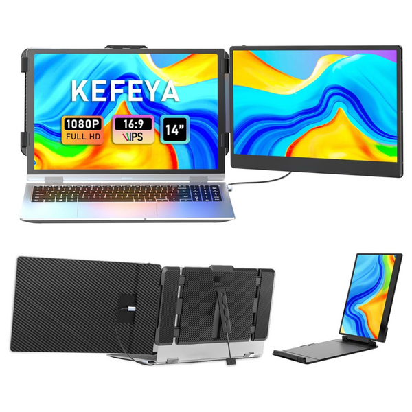 Kefeya 14" FHD 1080P IPS Dual Screen Monitor Extender For 13-17" Laptops