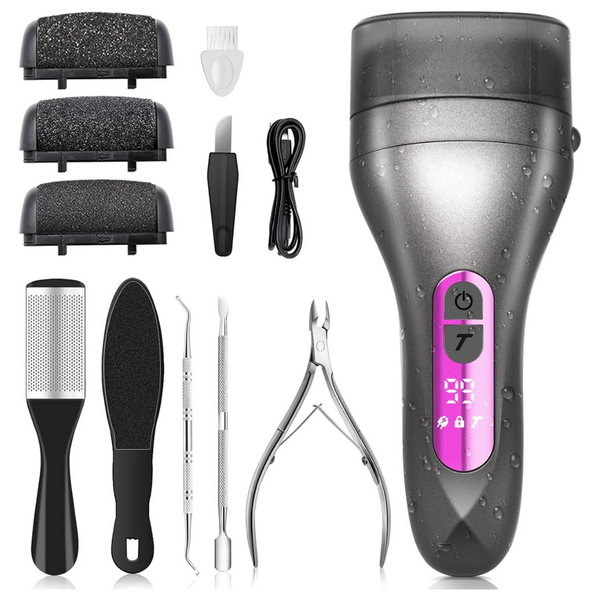 Waterproof Rechargeable Electric Foot File With 3 Replaceable Rollers