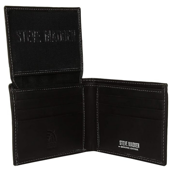 Steve Madden Men's Leather Wallet With Extra Capacity Attached Flip Pockets