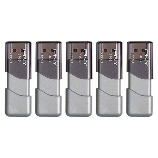 PNY 64GB Turbo Attaché 3 USB 3.0 Flash Drives (Pack Of 5)