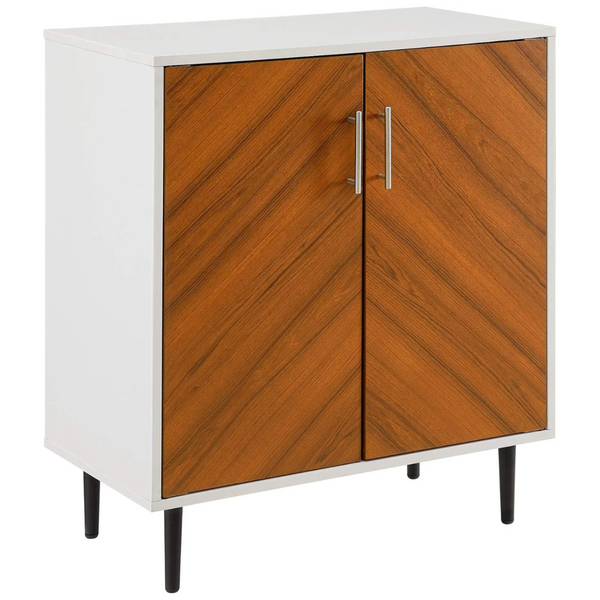 Walker Edison Fehr Mid Century Modern 2 Door Bookmatch Accent Cabinet , 28 Inch