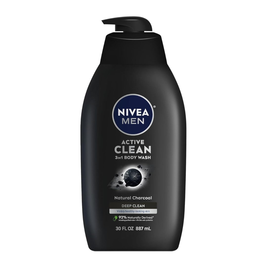 2-Count 30oz NIVEA MEN Active Clean Body Wash With Natural Charcoal