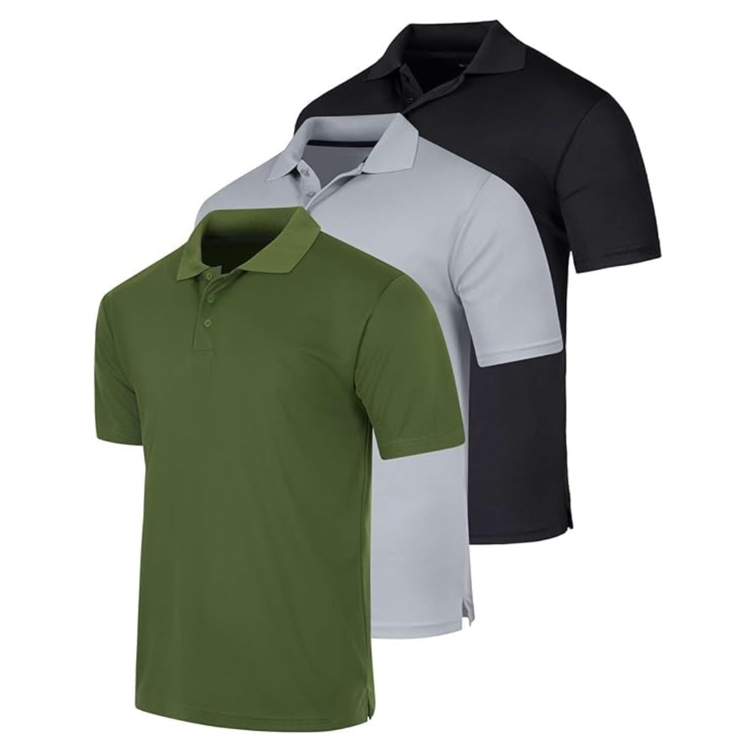 3-Pack Real Essentials Men's Quick-Dry Short Sleeve Athletic Polo Shirt (Various)