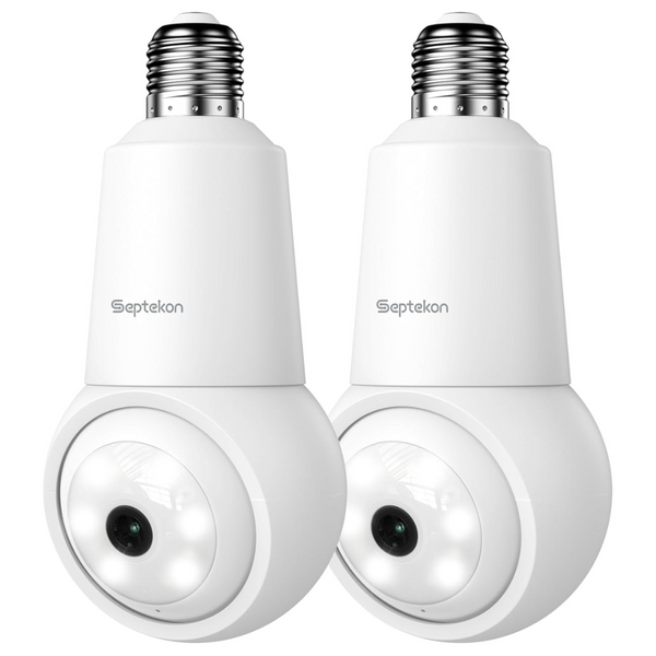 2-Pack Waterproof 4 MP Light Bulb Camera W/ Motion Detection