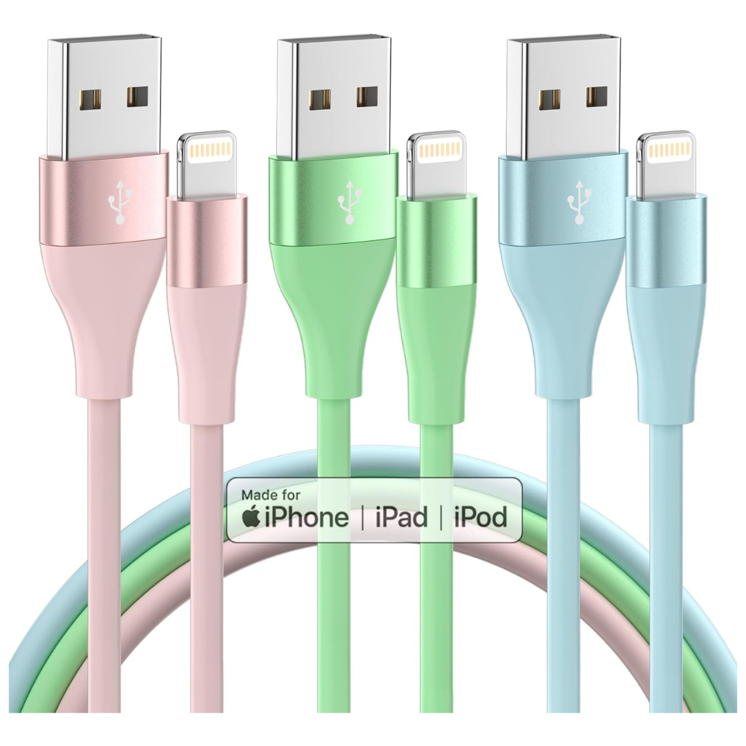 3-Pack MenoSupp 10ft Apple MFi Certified Lightning Cable