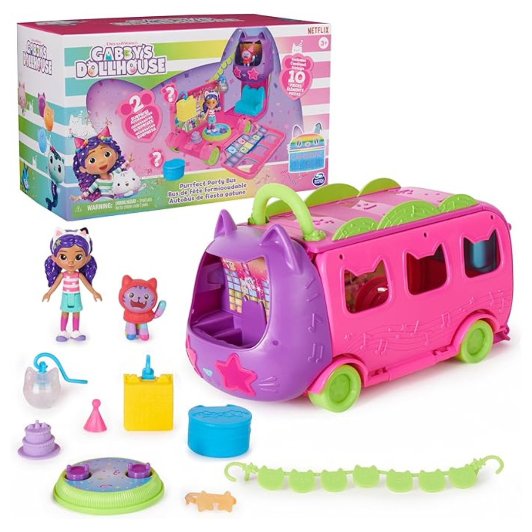 10-Piece Gabby's Dollhouse Party Bus Transforming Playset W/ Toy Figures