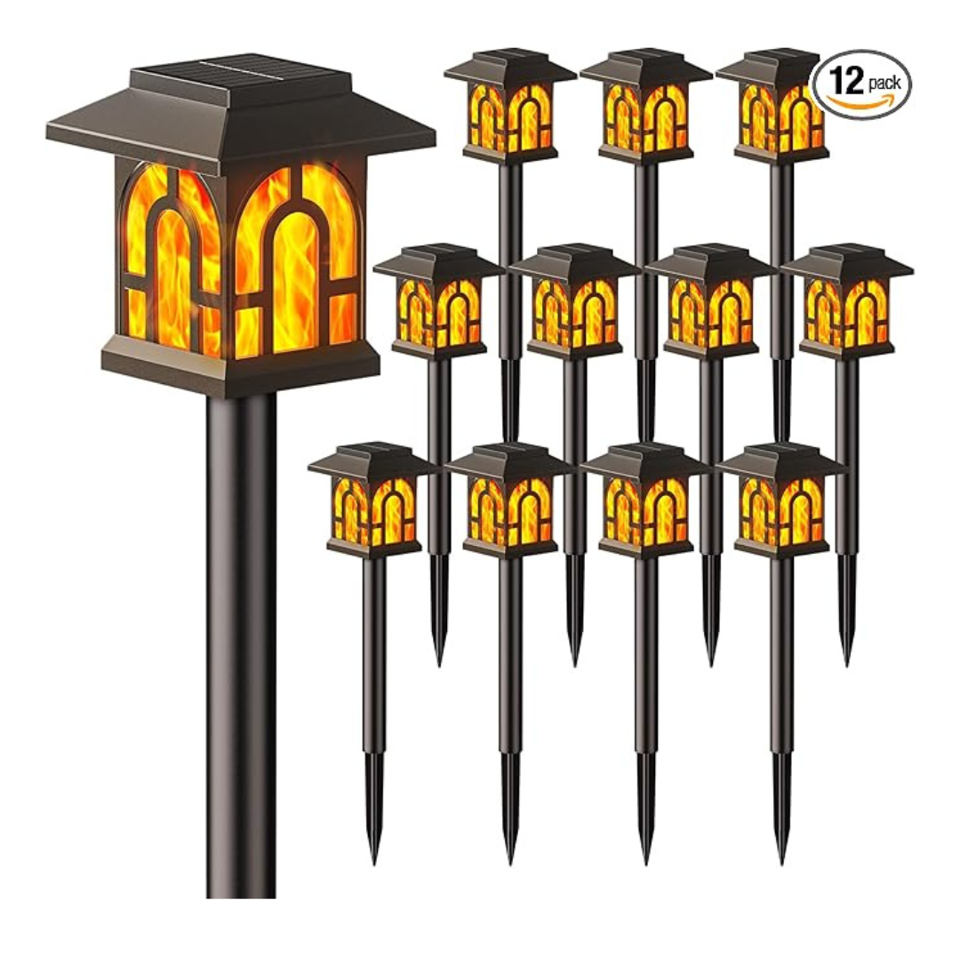 12-Pack Waterproof Flickering Flame Solar Garden Lights