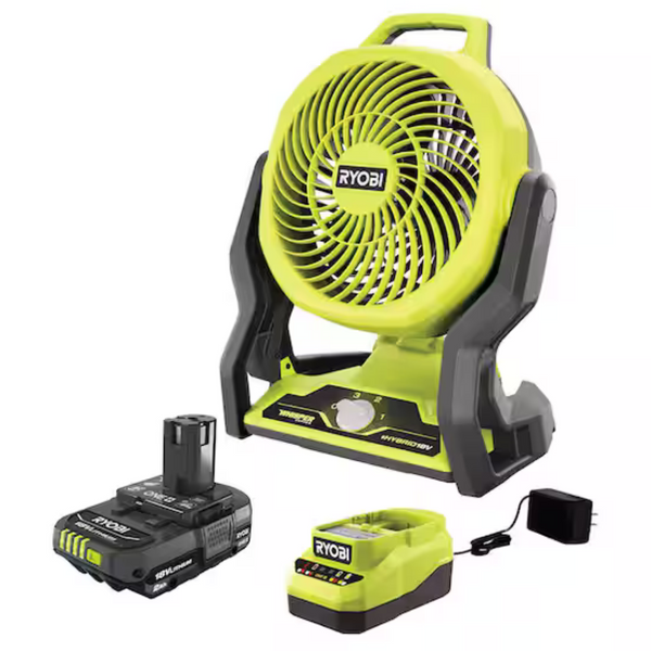 Ryobi ONE+ 18V Cordless Hybrid 7-1/2" Fan Kit W/2Ah Battery and Charger