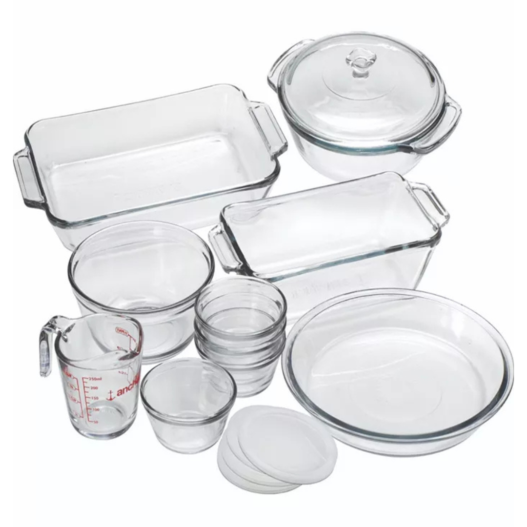 15-Piece Anchor Hocking Oven Basics Complete Glass Bakeware Set